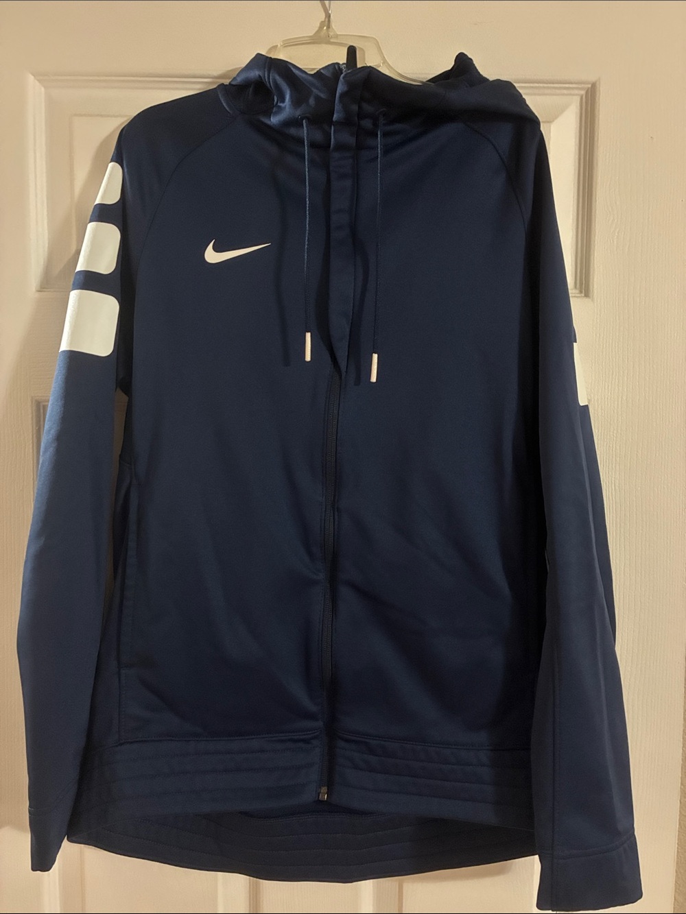 Nike Men’s Navy Full-Zip Hooded Performance Jacket with White Accents